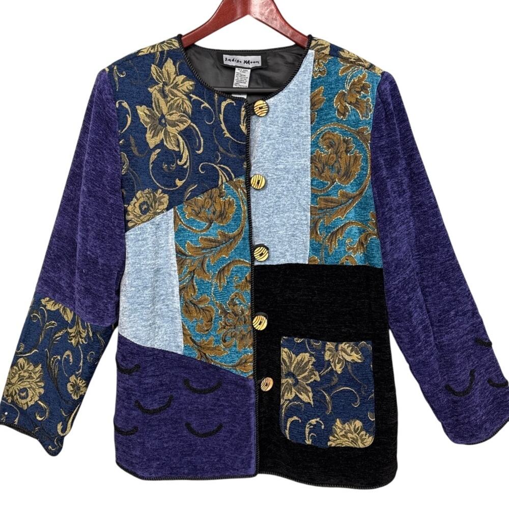 Vintage Tapestry Jacket Patchwork Szm Indigo Moon… - image 2